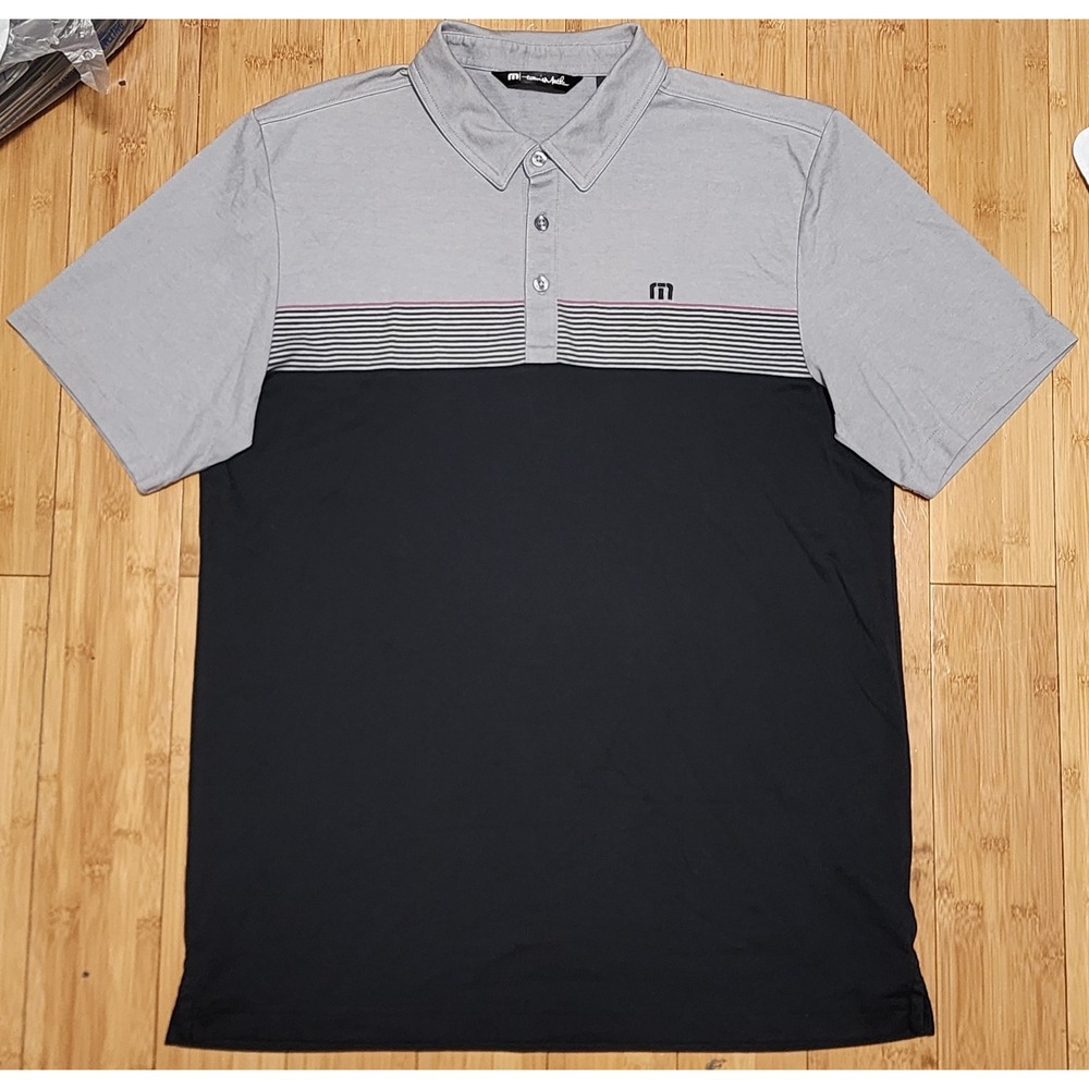 Travis Mathew Mens Large Gray Black Wildwood Golf Polo Shirt 1MS325 Short Sleeve
